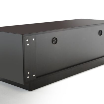59" Black Glass And Wood Enclosed Storage TV Stand