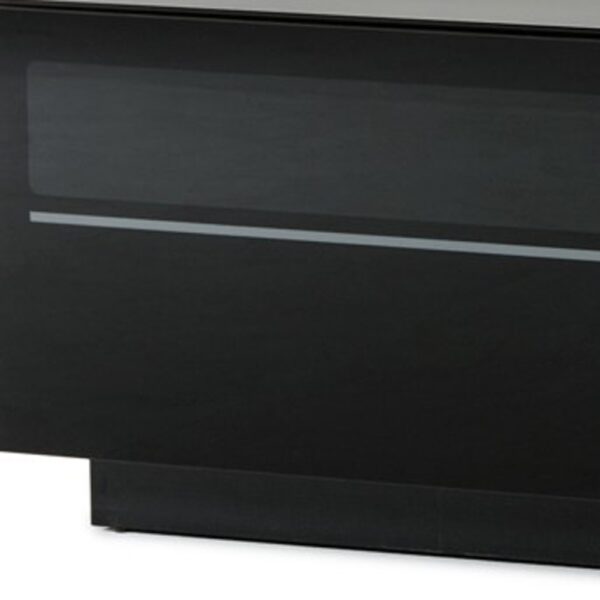 59" Black Glass And Wood Enclosed Storage TV Stand