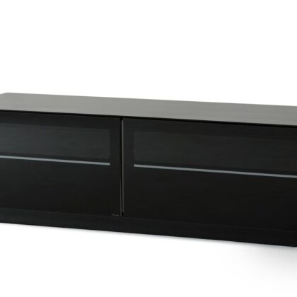 59" Black Glass And Wood Enclosed Storage TV Stand