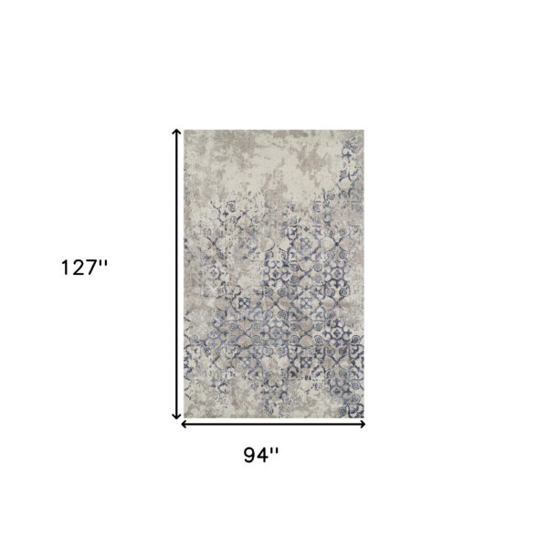 8' x 11' Blue and Ivory Oriental Distressed Area Rug