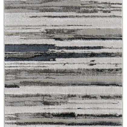 8' Beige and Black Abstract Distressed Runner Rug