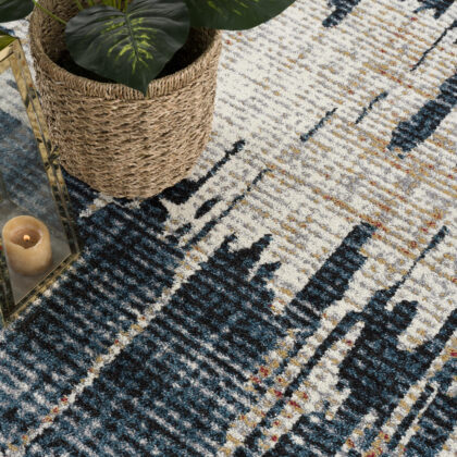 8' X 11' Blue And Ivory Abstract Area Rug