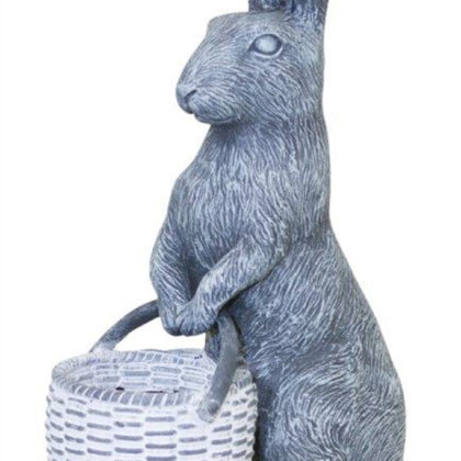 11" Gray and White Polyresin Rabbit Figurine