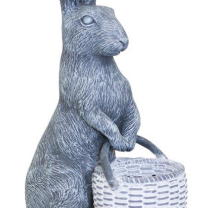 11" Gray and White Polyresin Rabbit Figurine