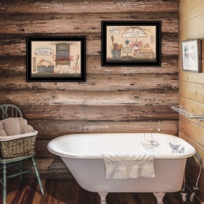 Set Of Two Wash Room 5 Black Framed Print Bathroom Wall Art