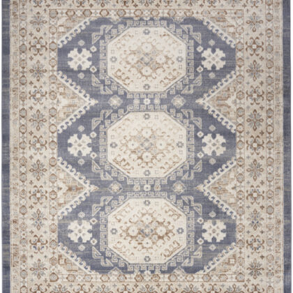 8' x 10' Blue Geometric Distressed Area Rug