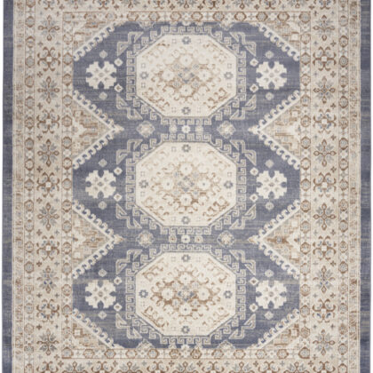 8' x 10' Blue Geometric Distressed Area Rug