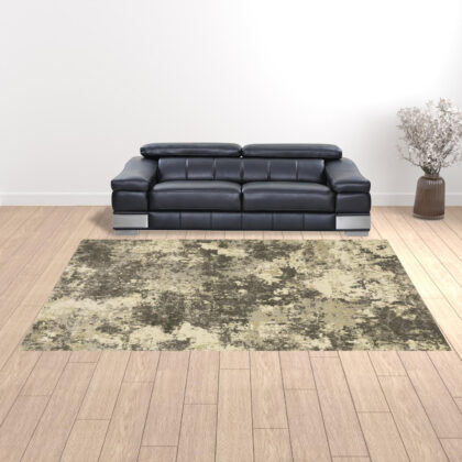 10' X 13' Charcoal Grey Beige And Tan Abstract Power Loom Stain Resistant Area Rug