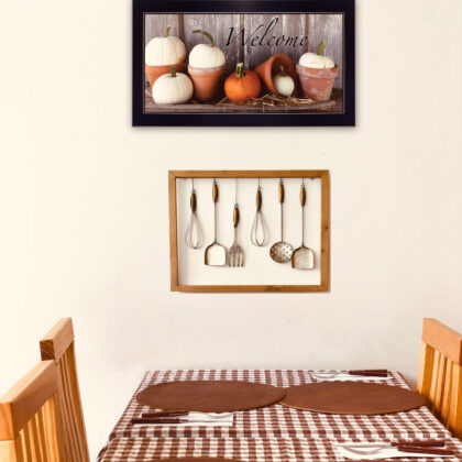 Welcome Pumpkin Shelf 3 Black Framed Print Wall Art