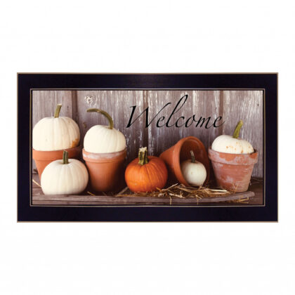 Welcome Pumpkin Shelf 3 Black Framed Print Wall Art