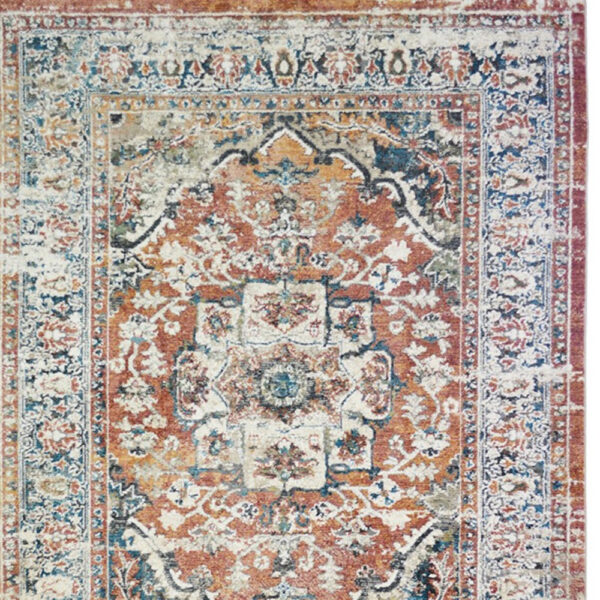 8' x 10' Rust Oriental Distressed Area Rug With Fringe
