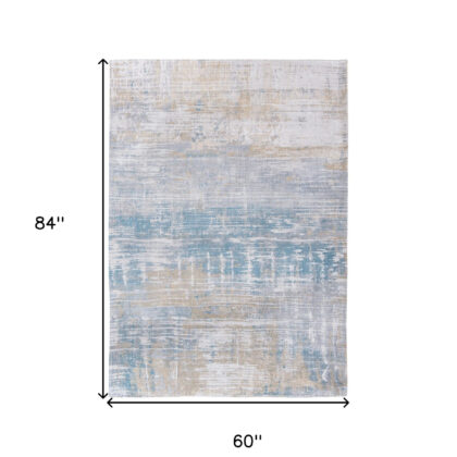6' X 8' Blue and Yellow Abstract Non Skid Area Rug