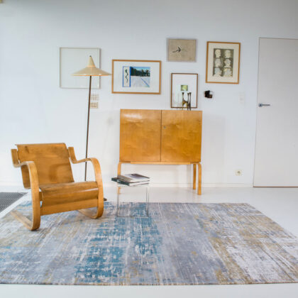 6' X 8' Blue and Yellow Abstract Non Skid Area Rug