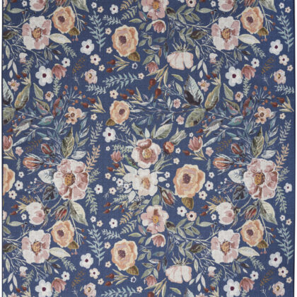 6' x 9' Blue and Green Floral Power Loom Washable Non Skid Area Rug