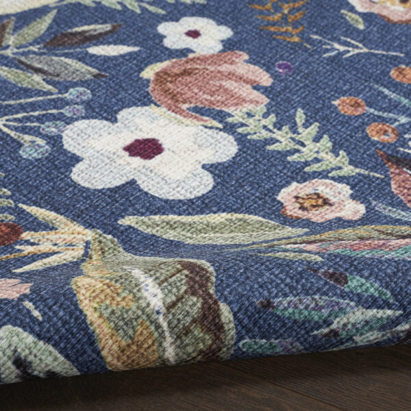 6' x 9' Blue and Green Floral Power Loom Washable Non Skid Area Rug