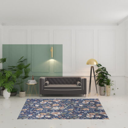 6' x 9' Blue and Green Floral Power Loom Washable Non Skid Area Rug