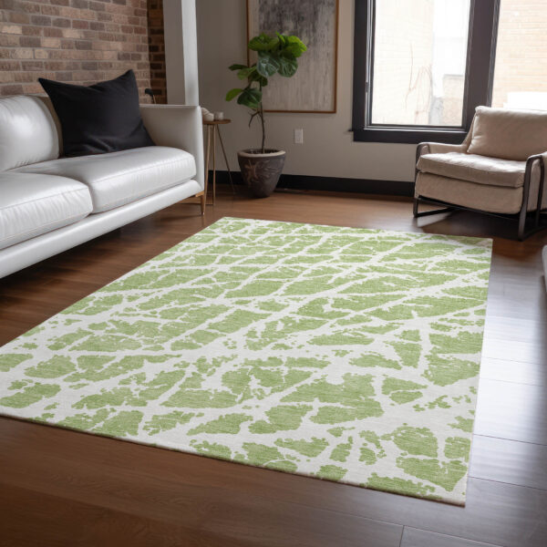 3' X 5' Green and White Abstract Washable Non Skid Indoor Outdoor Area Rug