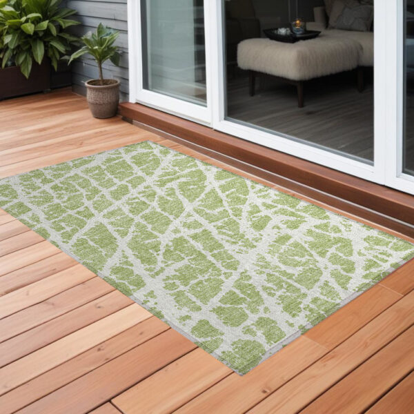 3' X 5' Green and White Abstract Washable Non Skid Indoor Outdoor Area Rug