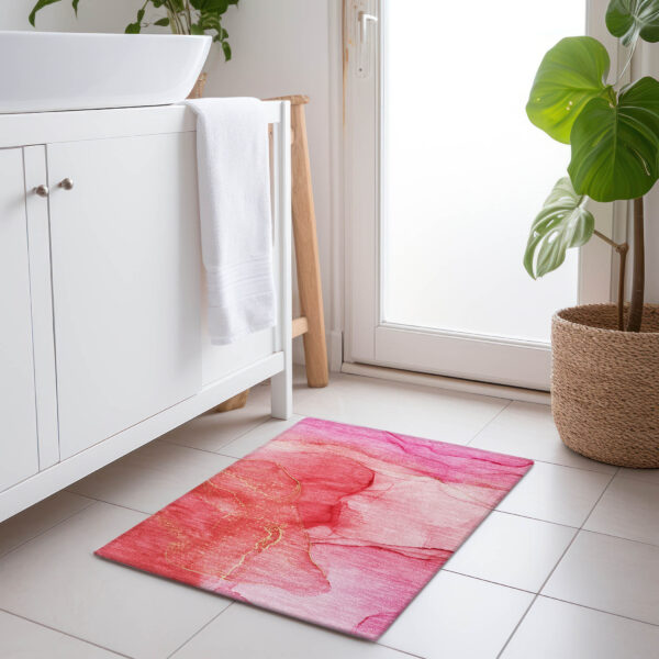 2' X 3' Pink Abstract Washable Non Skid Indoor Outdoor Area Rug