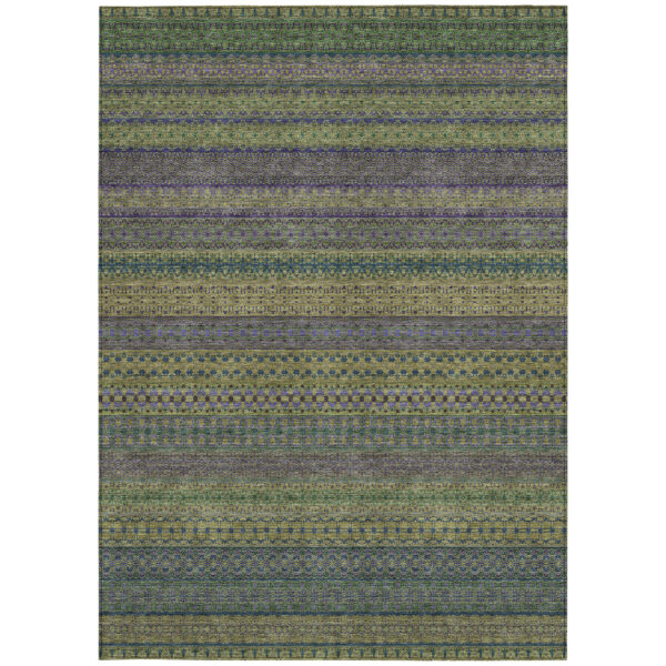 10' X 14' Olive Green Striped Washable Non Skid Indoor Outdoor Area Rug