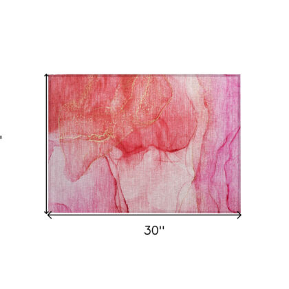 2' X 3' Pink Abstract Washable Non Skid Indoor Outdoor Area Rug