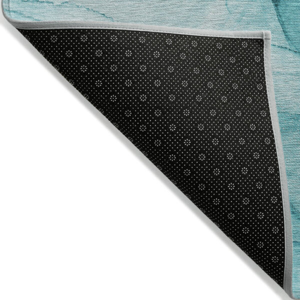 8' Runner Teal Abstract Washable Non Skid Indoor Outdoor Runner Rug