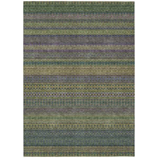 10' X 14' Olive Green Striped Washable Non Skid Indoor Outdoor Area Rug