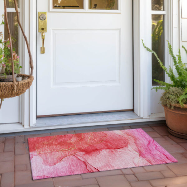 2' X 3' Pink Abstract Washable Non Skid Indoor Outdoor Area Rug