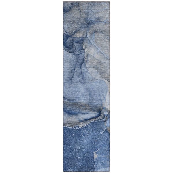 2' X 8' Navy Blue Abstract Washable Indoor Outdoor Runner Rug