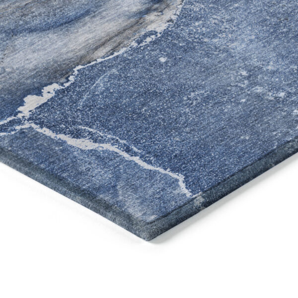 2' X 8' Navy Blue Abstract Washable Indoor Outdoor Runner Rug