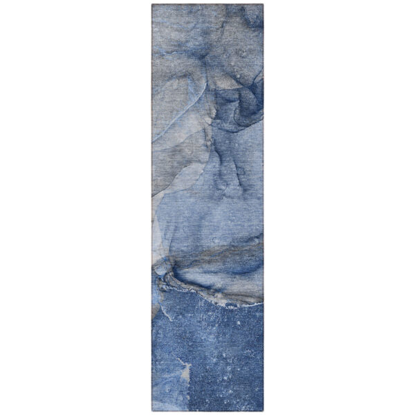 2' X 8' Navy Blue Abstract Washable Indoor Outdoor Runner Rug