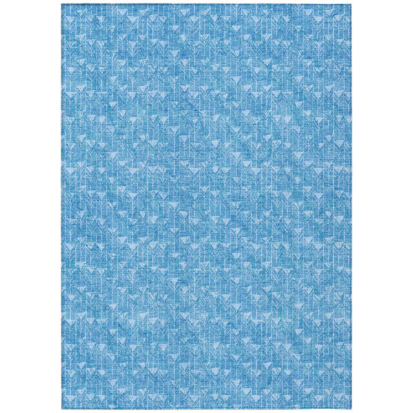 3' X 5' Blue Geometric Washable Non Skid Indoor Outdoor Area Rug