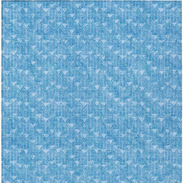 3' X 5' Blue Geometric Washable Non Skid Indoor Outdoor Area Rug