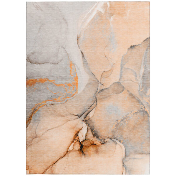 10' X 14' Orange Abstract Washable Non Skid Indoor Outdoor Area Rug