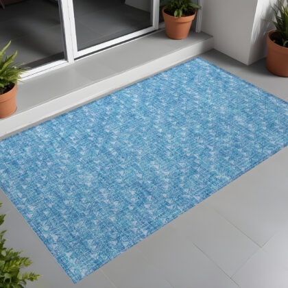 3' X 5' Blue Geometric Washable Non Skid Indoor Outdoor Area Rug