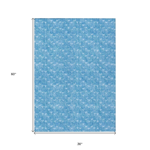 3' X 5' Blue Geometric Washable Non Skid Indoor Outdoor Area Rug
