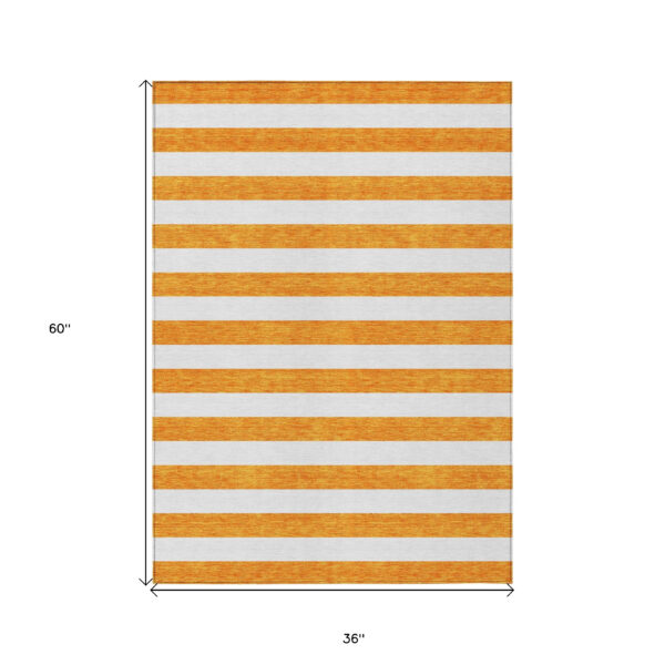 3' X 5' Orange and White Striped Washable Non Skid Indoor Outdoor Area Rug