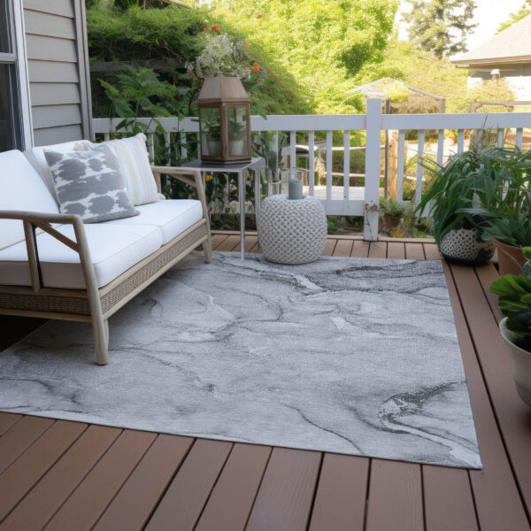 3' X 5' Gray Abstract Washable Non Skid Indoor Outdoor Area Rug