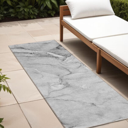 8' Runner Gray Abstract Washable Non Skid Indoor Outdoor Runner Rug