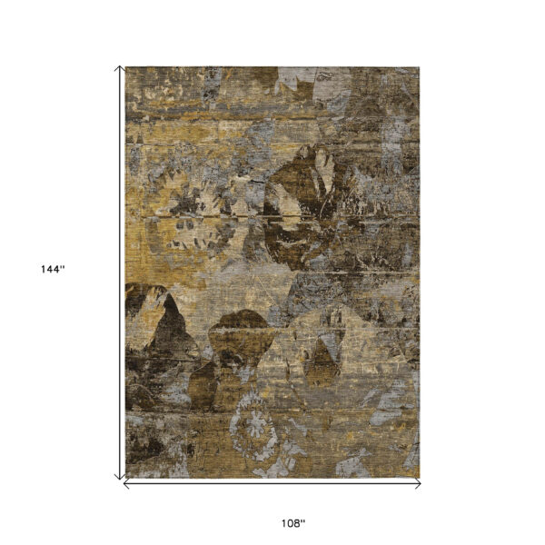 9' X 12' Brown Terracotta and Gray Floral Washable Non Skid Indoor Outdoor Area Rug