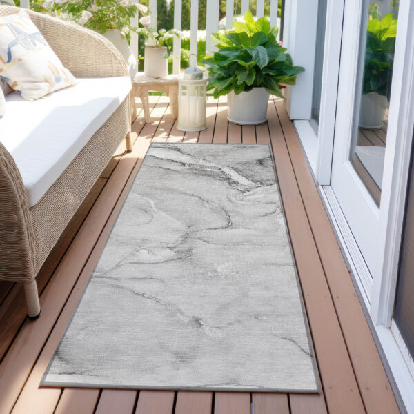 8' Runner Gray Abstract Washable Non Skid Indoor Outdoor Runner Rug