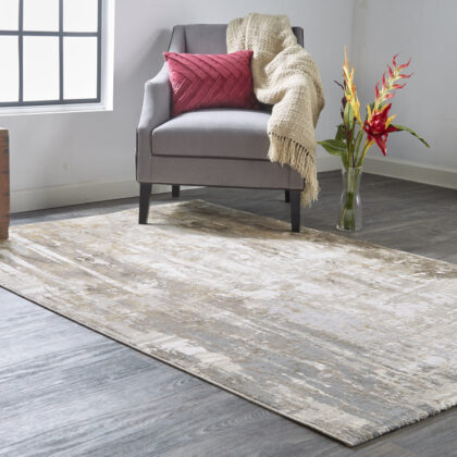 9' X 12' Tan Ivory And Gray Abstract Area Rug