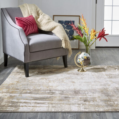 9' X 12' Tan Ivory And Gray Abstract Area Rug