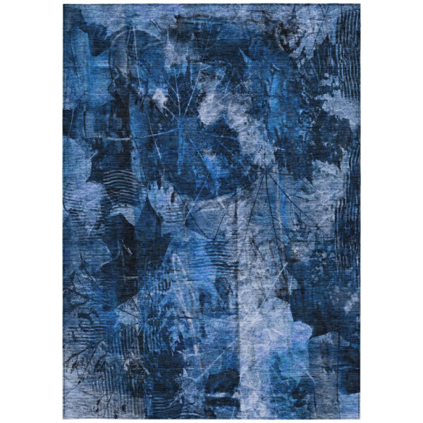 3' X 5' Navy Blue Floral Washable Non Skid Indoor Outdoor Area Rug