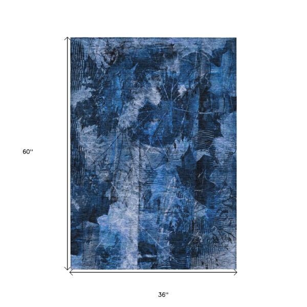 3' X 5' Navy Blue Floral Washable Non Skid Indoor Outdoor Area Rug