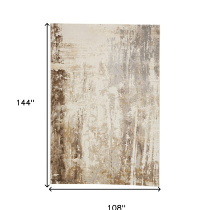 9' X 12' Tan Ivory And Gray Abstract Area Rug