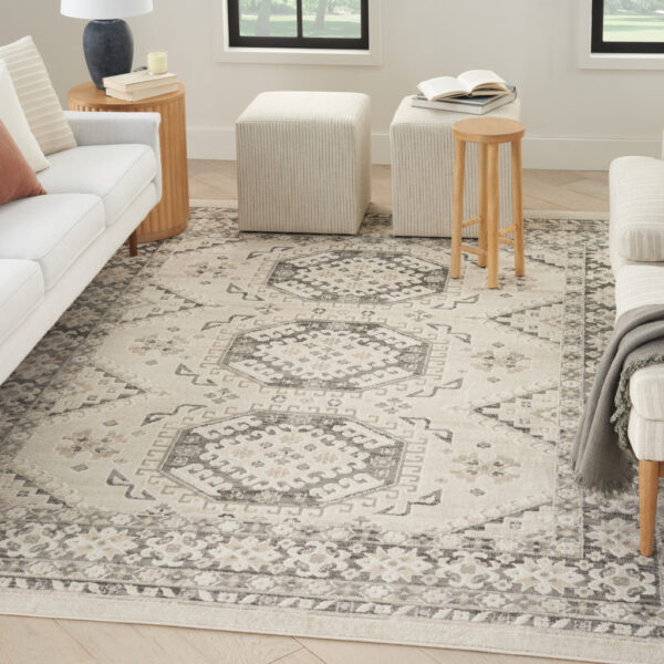 8' x 10' Gray Geometric Distressed Area Rug