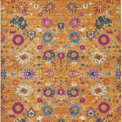 8’ X 10’ Sun Gold And Navy Distressed Area Rug