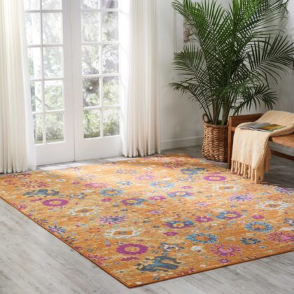 8’ X 10’ Sun Gold And Navy Distressed Area Rug