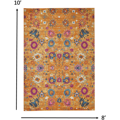 8’ X 10’ Sun Gold And Navy Distressed Area Rug
